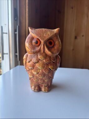 Handcrafted Orange Ceramic Owl Figurine - Home Art